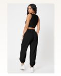 Kadın Siyah Kaşkorse Cepli Jogger Eşofman Altı ve Crop Top Bluz