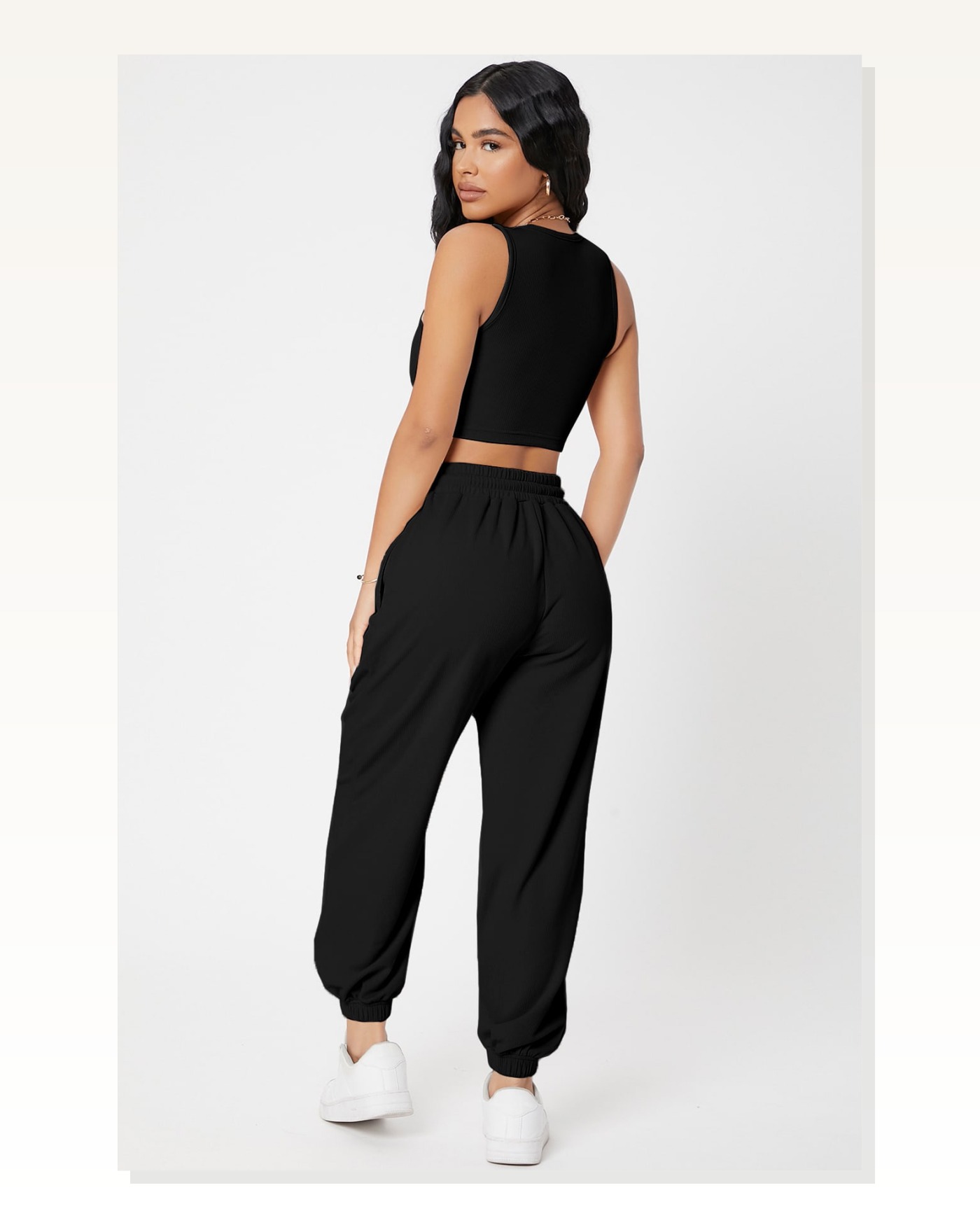 Kadın Siyah Kaşkorse Cepli Jogger Eşofman Altı ve Crop Top Bluz Marketplace blank