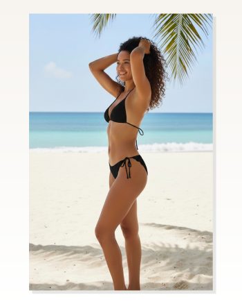 Kadın Siyah Pedli Bel ve Boyundan Bağlamalı Dantelli Şık Bikini Takımı