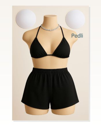 Kadın Kombin Şıklığı Siyah Şortlu Belden ve Boyundan Bağlamalı Bikini I Takım