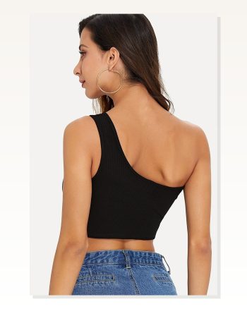 Kadın Modern Stil Siyah Tek Omuz Crop Büstiyer
