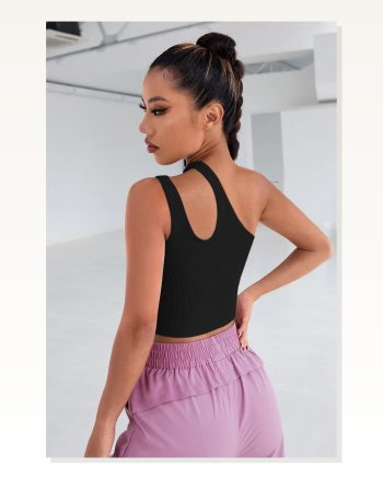 Kadın Zarif Dokunuş Siyah Tek Omuz Cut Out Detaylı Crop Top Bluz