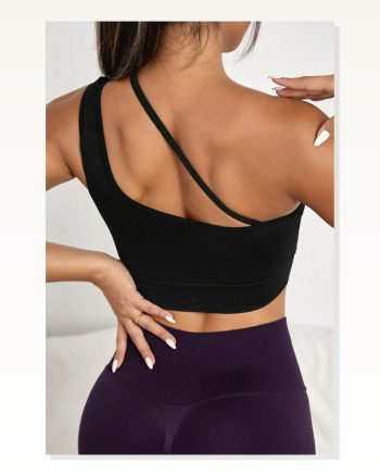 Kadın Siyah Tek Omuzlu Çapraz Askılı Crop Top Büstiyer