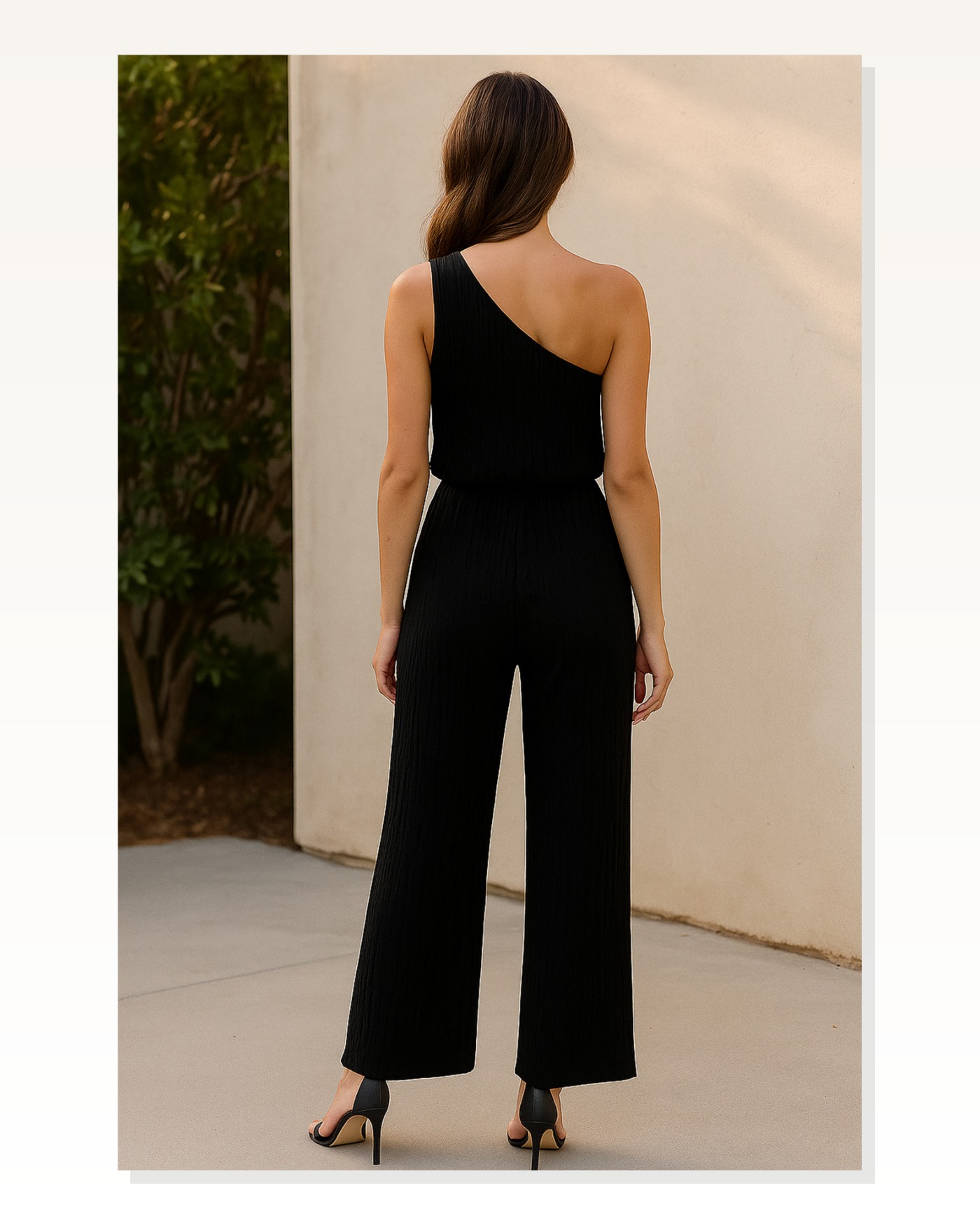 Kadın Kombin Şıklığı Siyah Tek Omuzlu Şık Bluz & Geniş Paça Pantolon İkili Takım Marketplace blank