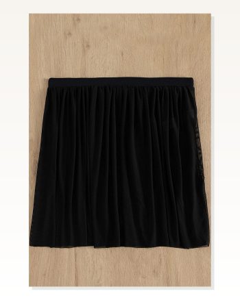 Kadın Siyah Tül Beli Lastikli Etek Görünümlü Pareo