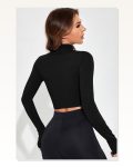 Kadın Zarif Dokunuş Siyah Uzun Kol Fermuarlı Parmak Geçme Detaylı Dik Yaka Crop Top Bluz Marketplace