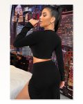 Kadın Zarif Dokunuş Siyah Uzun Kol Göğüs ve Göbek Dekolteli Fermuarlı Crop Top Bluz Marketplace