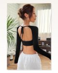 Kadın Siyah Uzun Kol Göğüs ve Sırt Dekolteli Crop Top Bluz