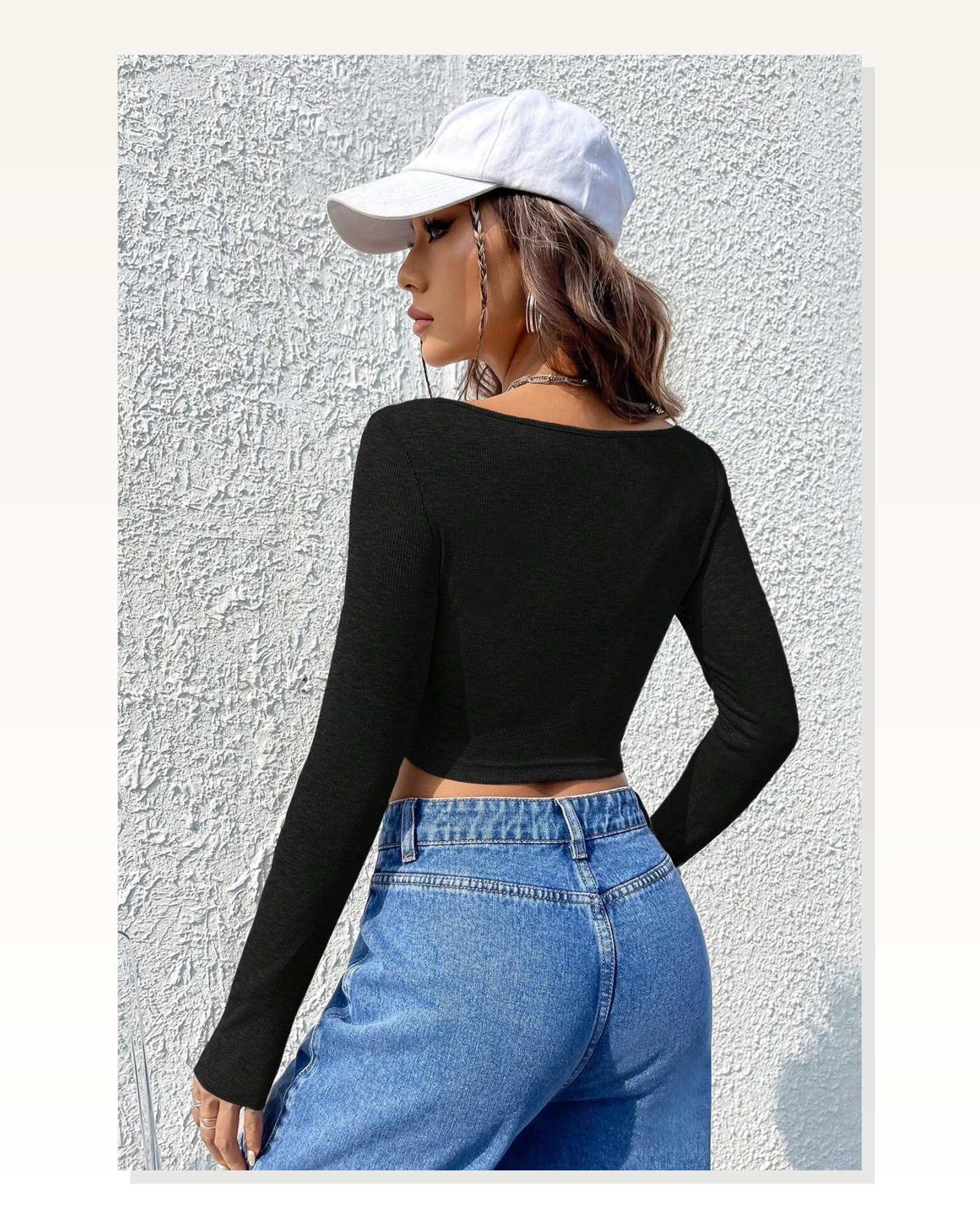 Kadın Zarif Dokunuş Siyah Uzun Kollu Agraflı Göğüs ve Göbek Dekolteli Crop Top Bluz Marketplace blank