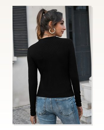 Kadın Zarif Dokunuş Siyah Uzun Kollu Fit Basic Crop Top Bluz
