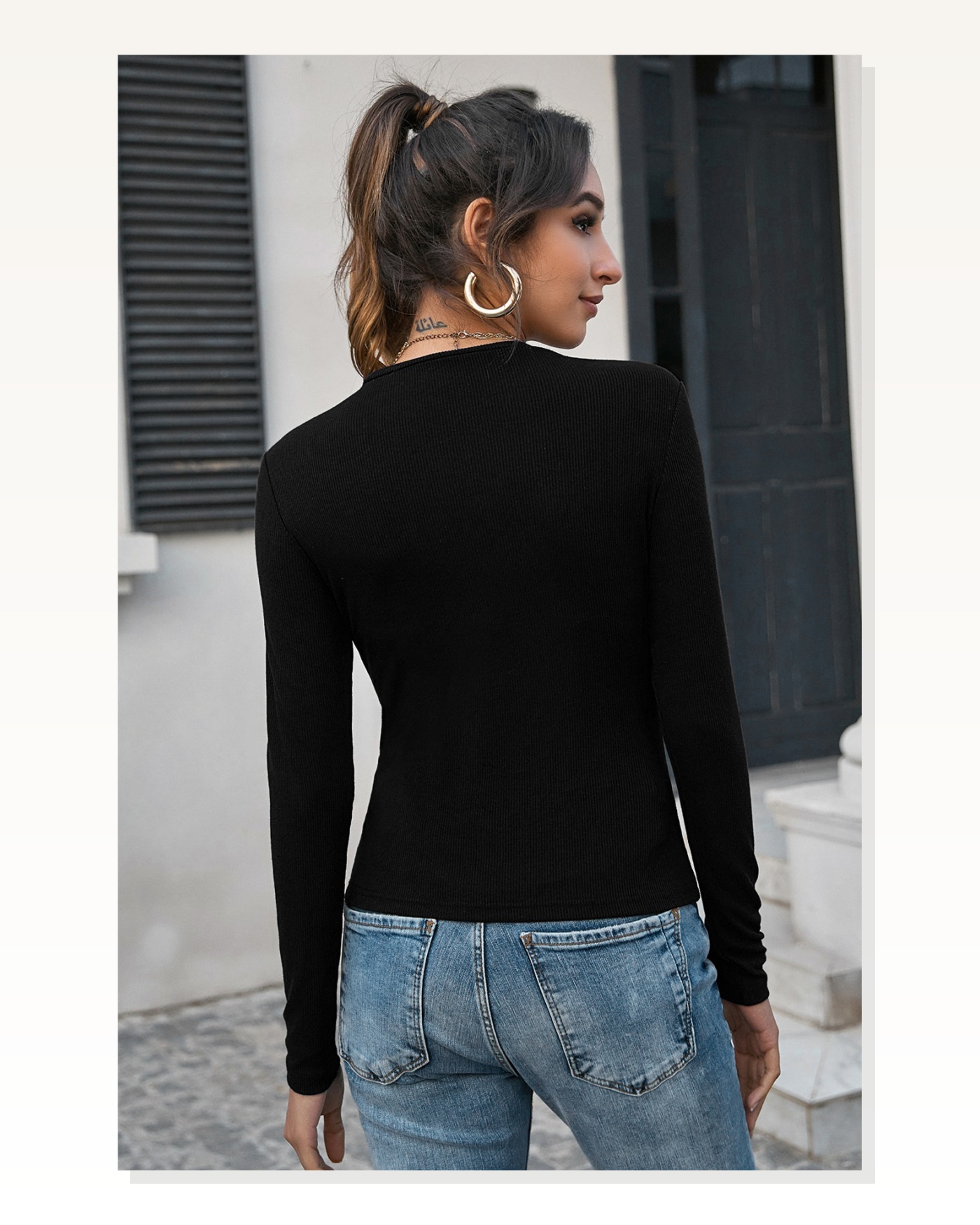 Kadın Zarif Dokunuş Siyah Uzun Kollu Fit Basic Crop Top Bluz Marketplace blank