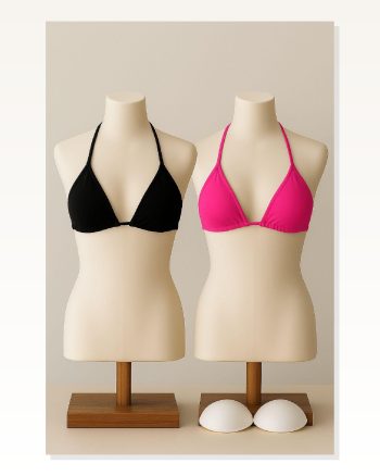 Kadın Modern Stil Siyah ve Fuşya Minimal Kesim Üçgen Bikini Üstü