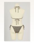 Kadın Kombin Şıklığı Siyah ve Leopar Detaylı Yandan Bağlamalı Bikini I Takım