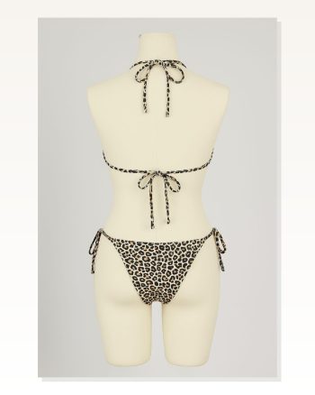 Kadın Kombin Şıklığı Siyah ve Leopar Detaylı Yandan Bağlamalı Bikini I Takım