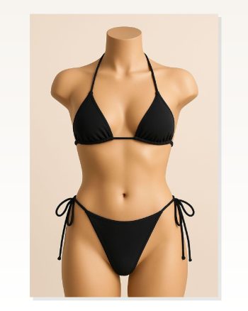 Kadın Kombin Şıklığı Siyah Yandan ve Boyundan Bağlamalı Bikini Mayo I Takım