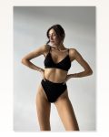Kadın Kombin Şıklığı Siyah Yüksek Bel Dolgusuz Slip Takım