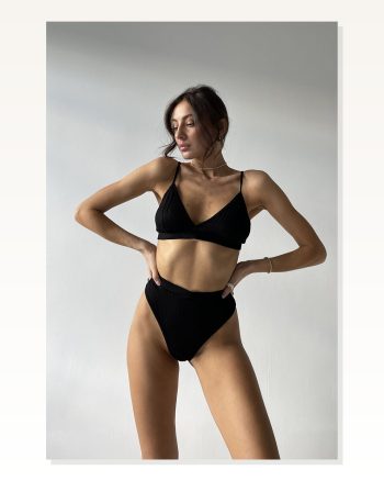 Kadın Kombin Şıklığı Siyah Yüksek Bel Dolgusuz Slip Takım