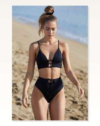 Kadın Kombin Şıklığı Siyah Yüksek Bel Özel Bikini I Takım