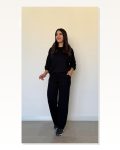 Kadın Uzun Kollu Bisiklet Yaka Viskon Iki Iplik Bluz ve Pantolon Ikili Takım
