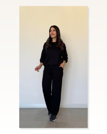 Kadın Uzun Kollu Bisiklet Yaka Viskon Iki Iplik Bluz ve Pantolon Ikili Takım