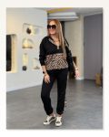 Kadın Uzun Kollu Leopar Detay Sweat ve Yanı Şerit Pantolon Ikili Takım