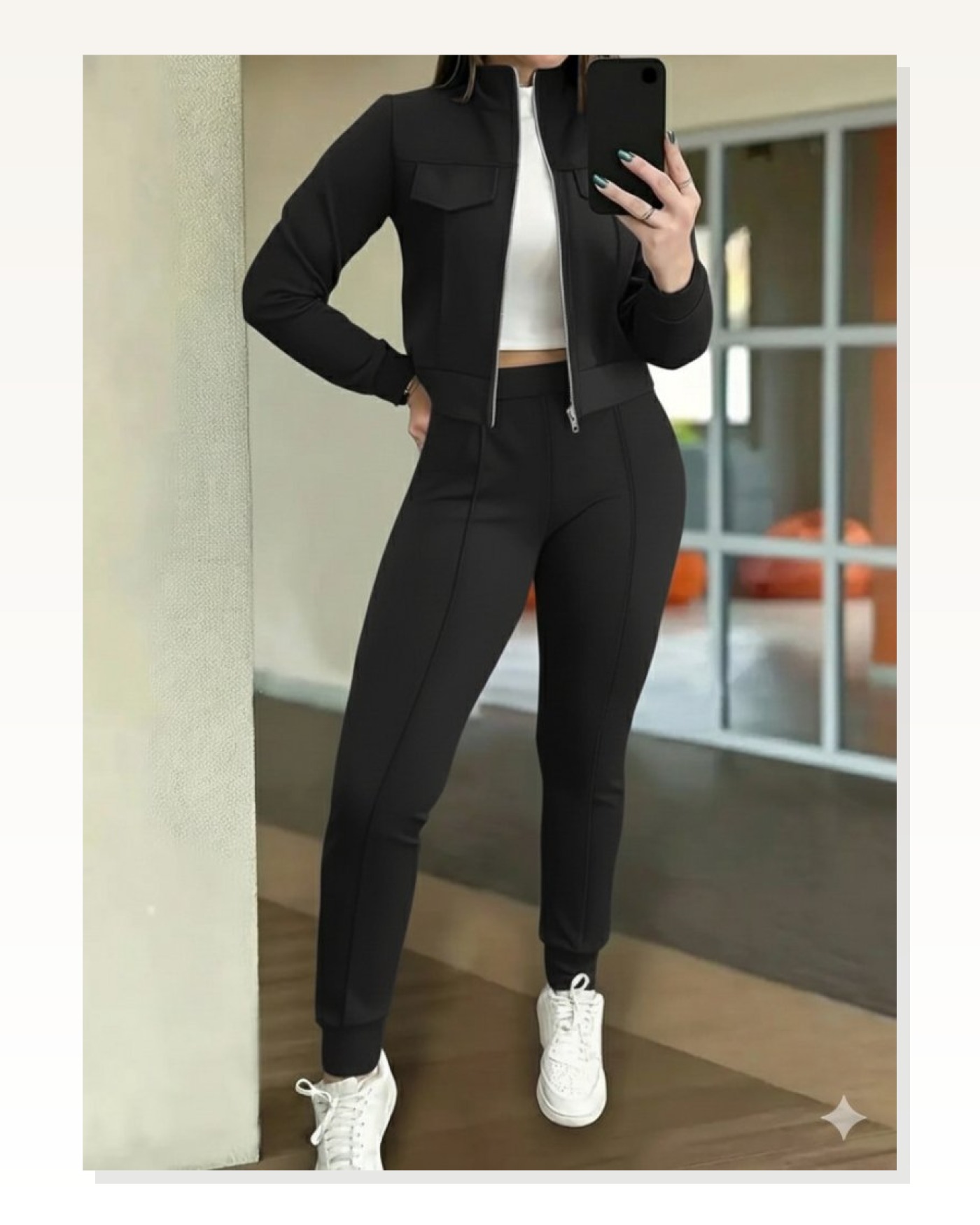 Kadın Uzun Kollu önden Fermuarlı Kısa Modal Ceket Ve Pantolon Ikili Takım Marketplace blank