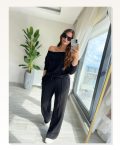 Kadın Uzun Kollu Tek Omuzdan Açık Modal Bluz Ve Pantolon Ikili Takım Marketplace