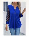 Kadın Uzun Kollu Yakadan Düğmeli Kolları Tül Detaylı Viskon Bluz