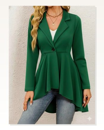 Kadın Uzun Kollu Yakalı Önden Düğmeli Atlas Blazer Ceket