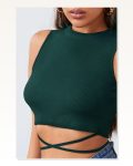Kadın Modern Stil Yeşil Çapraz Bağlamalı Crop Top Büstiyer