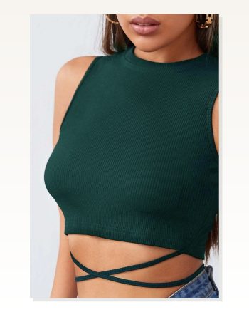 Kadın Modern Stil Yeşil Çapraz Bağlamalı Crop Top Büstiyer