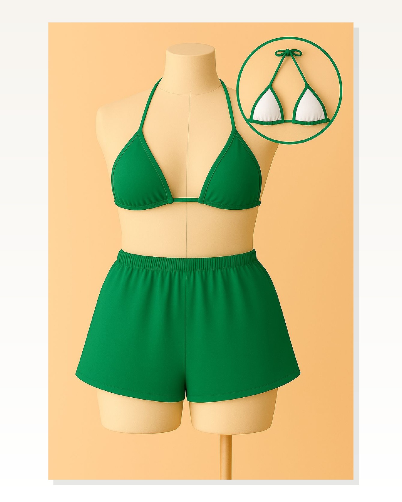 Kadın Kombin Şıklığı Yeşil Şortlu Belden ve Boyundan Bağlamalı Bikini ı Takım Marketplace blank