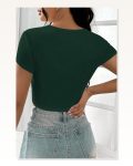 Kadın Zarif Dokunuş Yeşil Yarım Kol Düz Yaka Crop Top Bluz