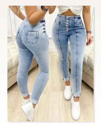 Kadın Yüksek Bel Önden Düğmeli Jean Pantolon