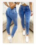 Kadın Yüksek Bel Önden Düğmeli Jean Pantolon