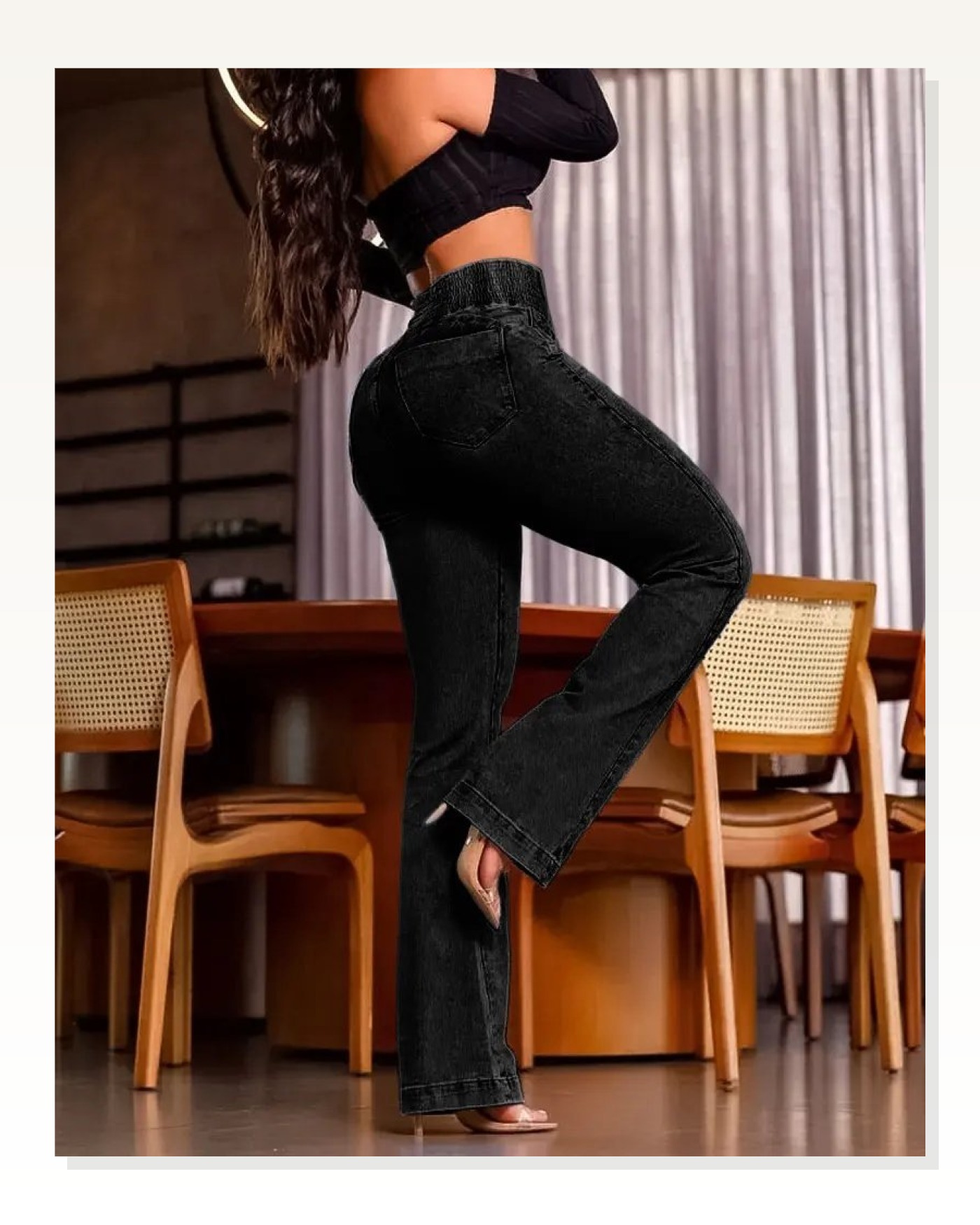 Kadın Rahat Kullanım Yüksek Bel Yanları Lastik önü Düğmeli Kot Pantolon Marketplace blank