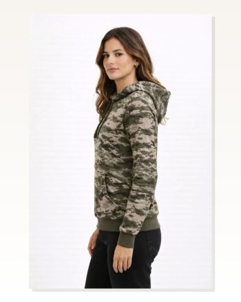 Kadın Desenli Sokak Stili Kamuflaj 2 İplik 4 Mevsim Kapüşonlu Kanguru Cepli Hoodie Sweatshirt