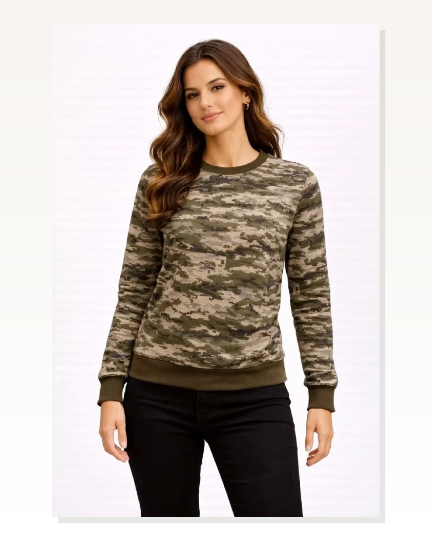 Desenli Kadın Günlük Stil Kamuflaj Kamuflaj 2 İplik 4 Mevsim Uzun Kollu Bisiklet Yaka Sweatshirt Marketplace blank