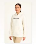 Kadın Üç İplik Şardonlu Beyaz Oversize Hoodie, “other Lives” Ön Arka Baskılı, Kanguru Cepli, Kışlık Rahat
