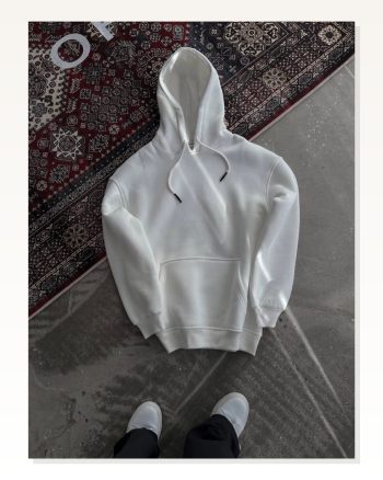 Kadın Sokak Stili Beyaz Kapüşonlu Üç İplik Penye Basic Sweatshirt