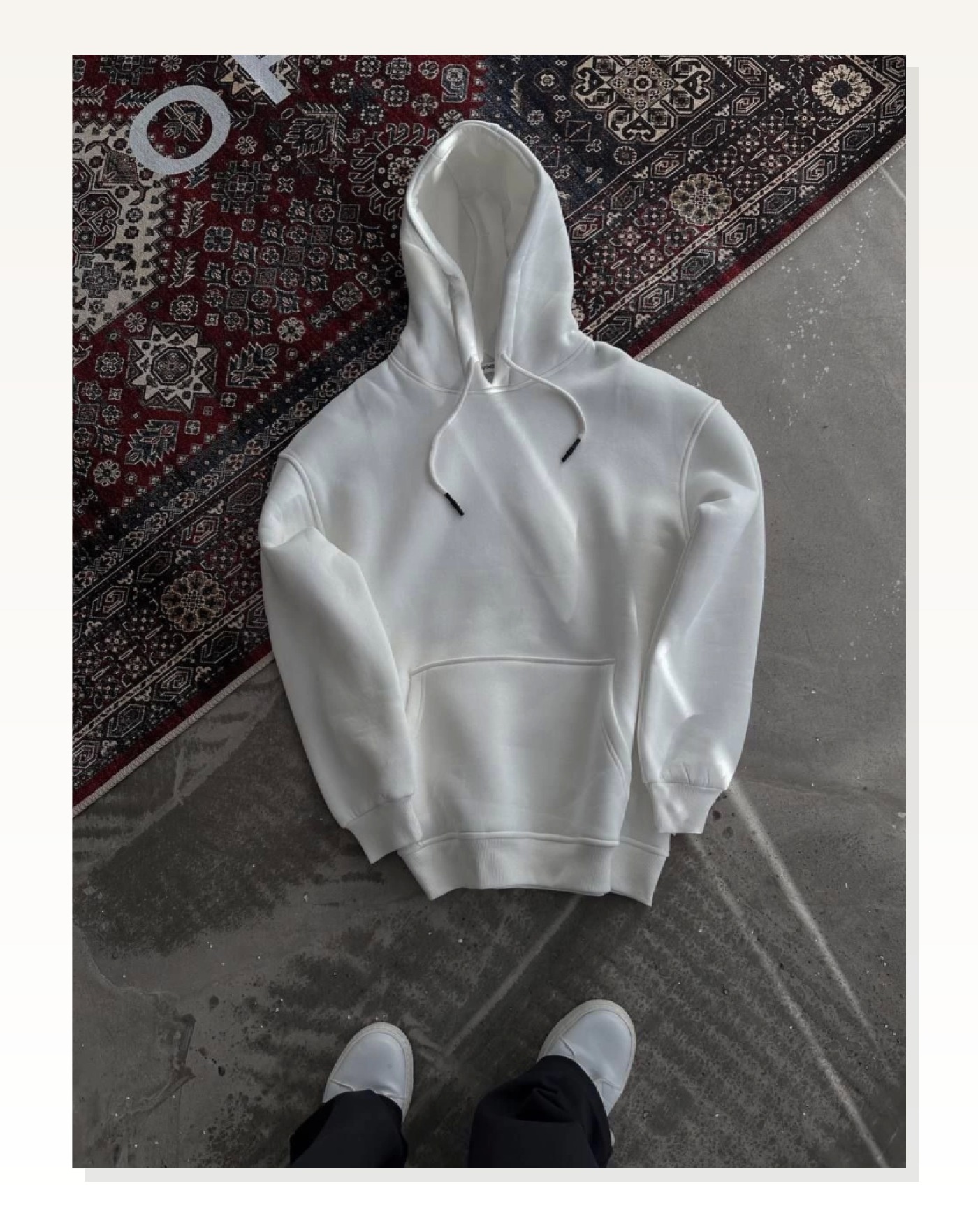 Kadın Sokak Stili Beyaz Kapüşonlu Üç İplik Penye Basic Sweatshirt Marketplace blank