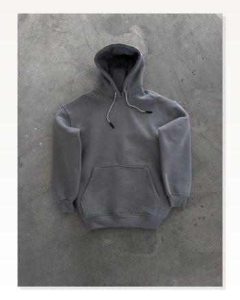 Kadın Sokak Stili Boyalı Gri Kapüşonlu Üç İplik Penye Basic Sweatshirt
