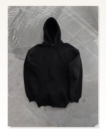 Kadın Sokak Stili Siyah Kapüşonlu Üç İplik Penye Basic Sweatshirt