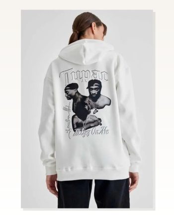 Kadın Sırt Baskılı Sokak Stili Beyaz Kapüşonlu Üç İplik Oversize Sweatshirt