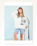 Erkek Rönesans Heykel Baskılı Beyaz Kapüşonlu Sweatshirt