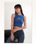 Kadın Kaşkorse Kumaş Newyork Nakışlı Crop-saks