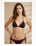 Kadın Şardonlu Sıcak Tutan Kırmızı Dantel Detaylı Siyah Bikini I Ayarlanabilir İpli, İçten Mayo Takım