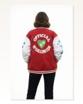 Kadın Baskılı Salaş Stil Kırmızı Varsity Çıtçıtlı Oversize Kalıp Kolej Ceket