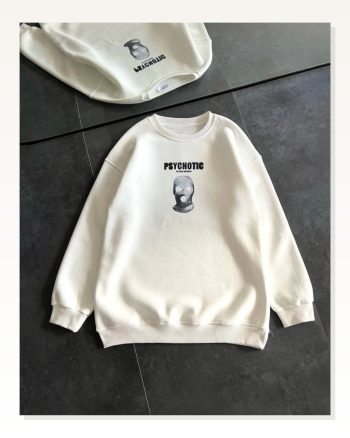 Kadın Baskılı Günlük Stil Beyaz Kışlık Bisiklet Yaka Sweatshirt