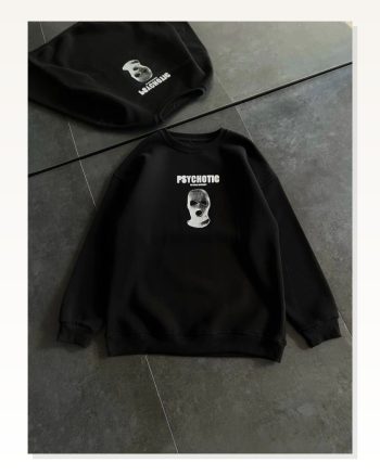 Kadın Baskılı Günlük Stil Siyah Kışlık Bisiklet Yaka Sweatshirt